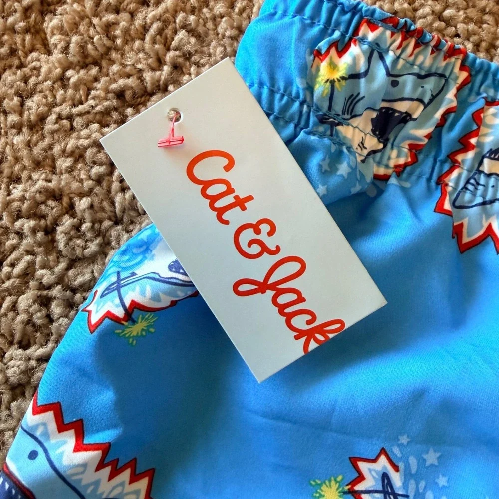 Target Cat & Jack Patriotic Shark Star Swim Trunks Shorts 2T Toddler Boy NWT NEW